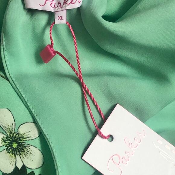 Parker Gigi Dress XL NWT $388 | Green Floral Keyhole Midi Garden Party Summer - Picture 8 of 8